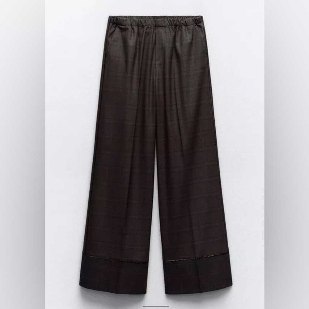 Zara Wide Leg Plaid Pants in Dark Brown